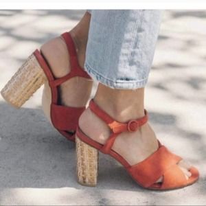 Soludos Olivia Woven Block Heel Sandals in Cherry Size 10